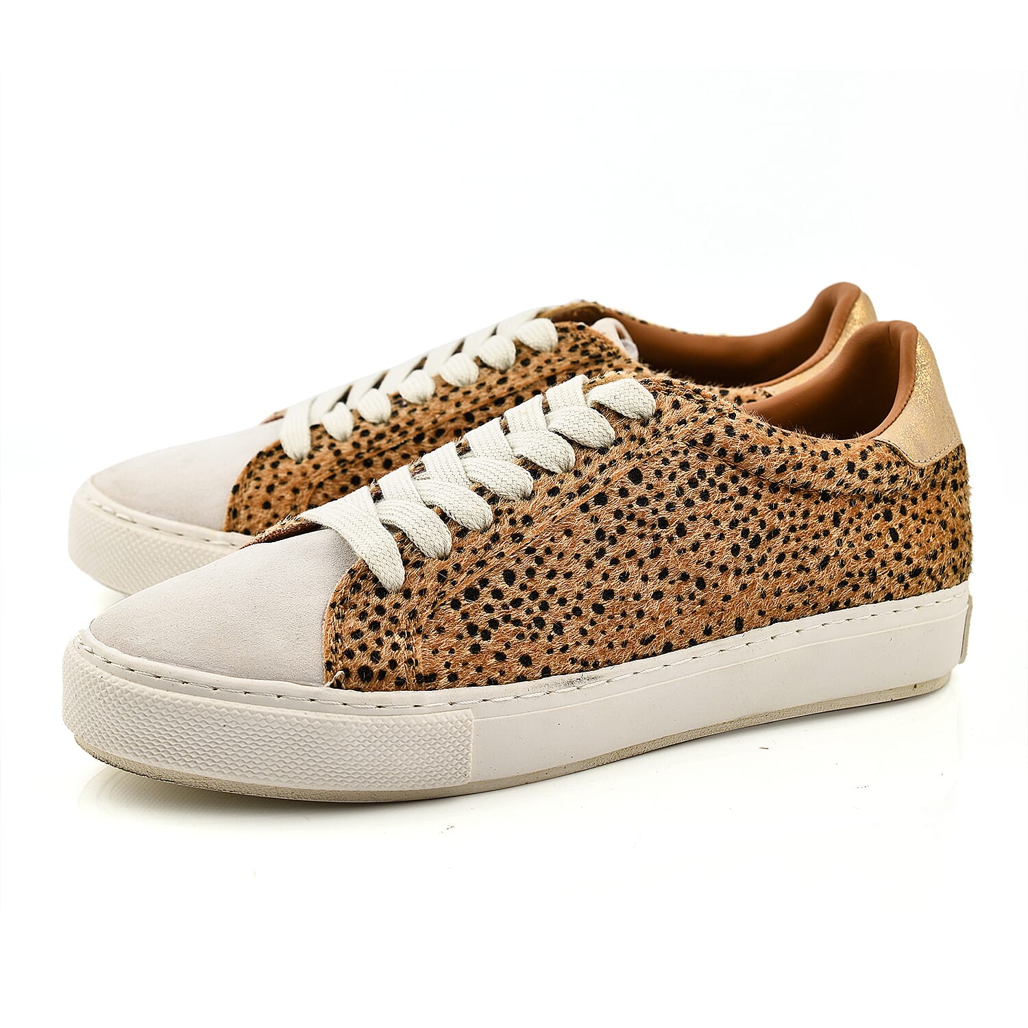 RAVEL Leopard Print Lace Up Trainer (Size 5) - White and Brown