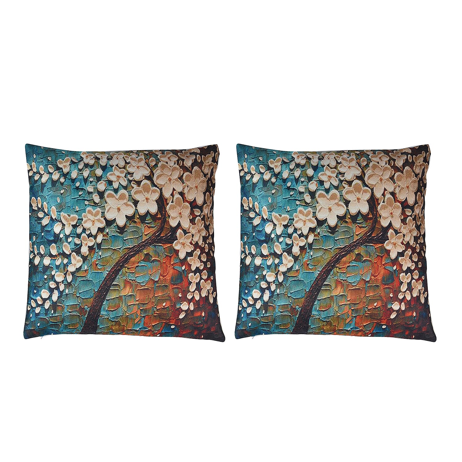 Set of 2 - Floral Tree Pattern Cushion Covers (Size 45 Cm) - Multi