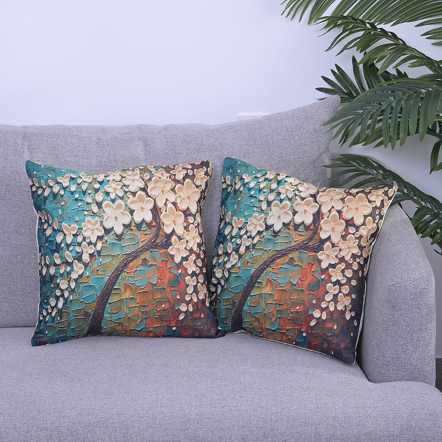 Set of 2 - Floral Tree Pattern Cushion Covers (Size 45 Cm) - Multi