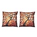Set of 2 - Floral Tree Pattern Cushion Covers (Size 45 Cm) - Dark Red