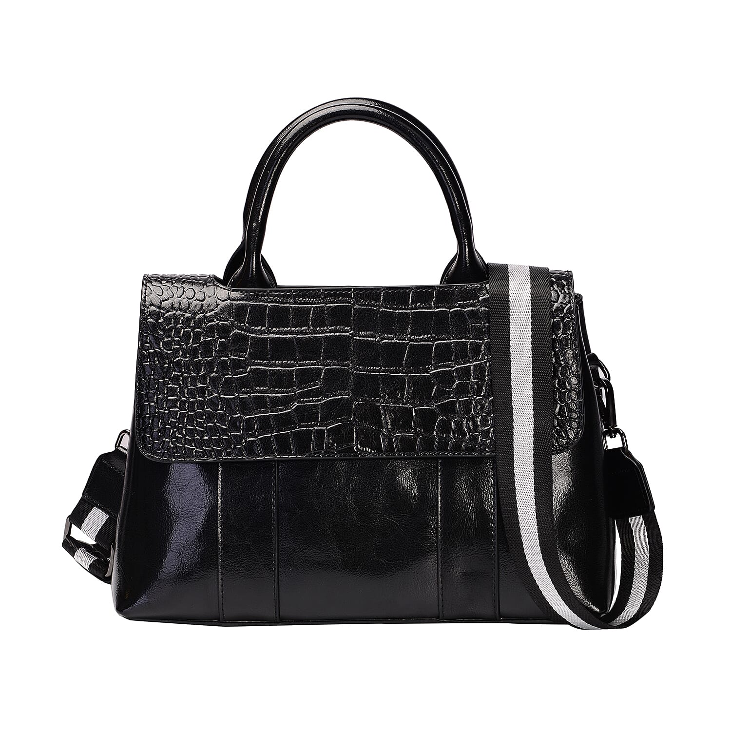 Hong Kong Closeout Collection Genuine Leather Womens Convertible Bag with Two long Strap - Black