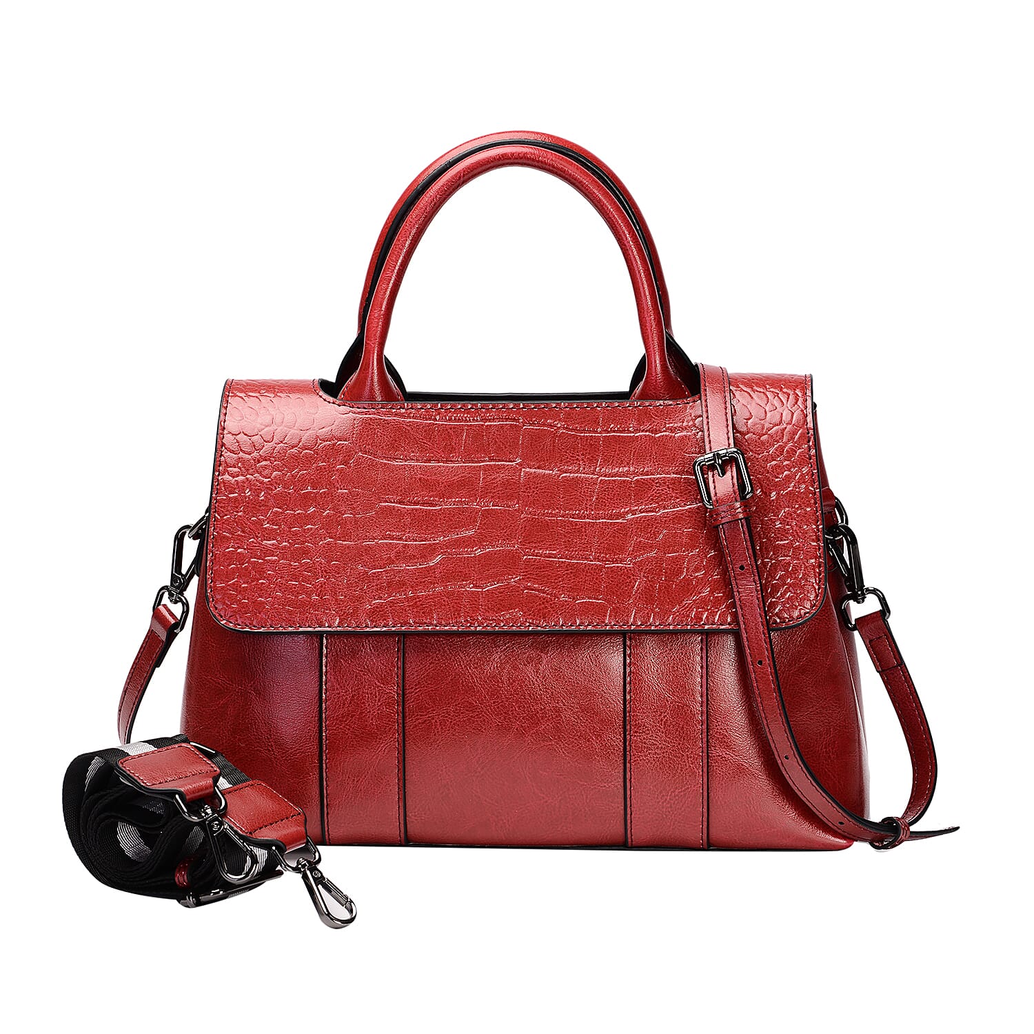 Hong Kong Closeout Collection Genuine Leather Womens Convertible Bag with Two long Strap (Size 31x11x21 Cm) - Red