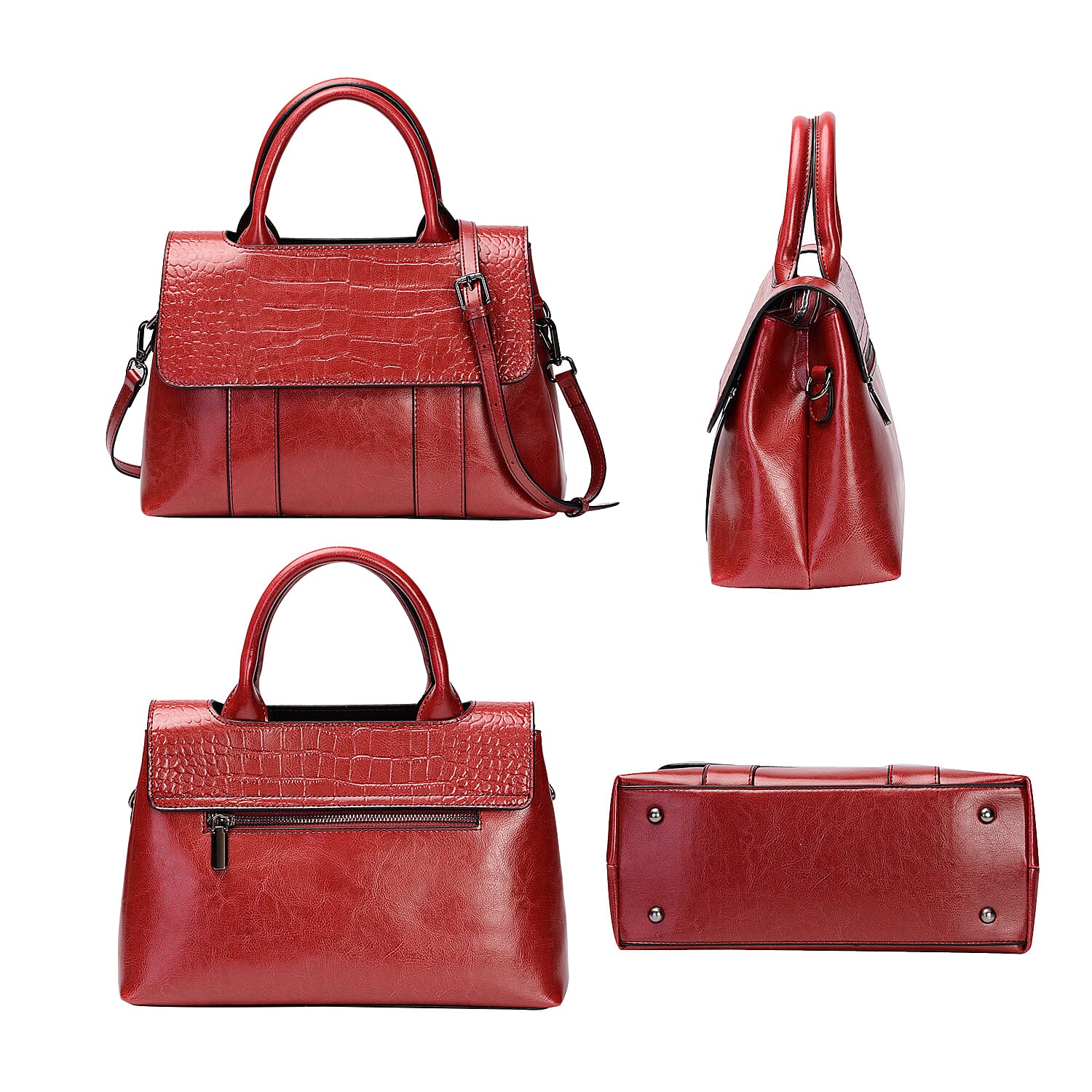 Hong Kong Closeout Collection Genuine Leather Womens Convertible Bag with Two long Strap (Size 31x11x21 Cm) - Red