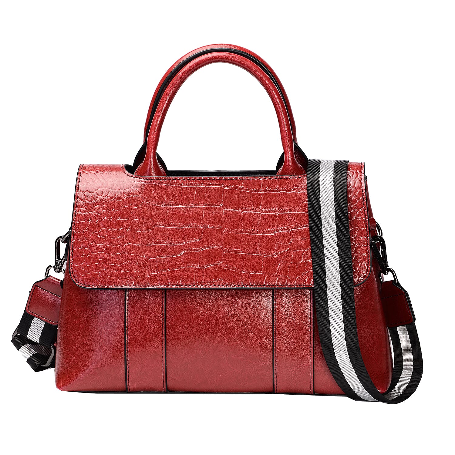 Hong Kong Closeout Collection Genuine Leather Womens Convertible Bag with Two long Strap (Size 31x11x21 Cm) - Red