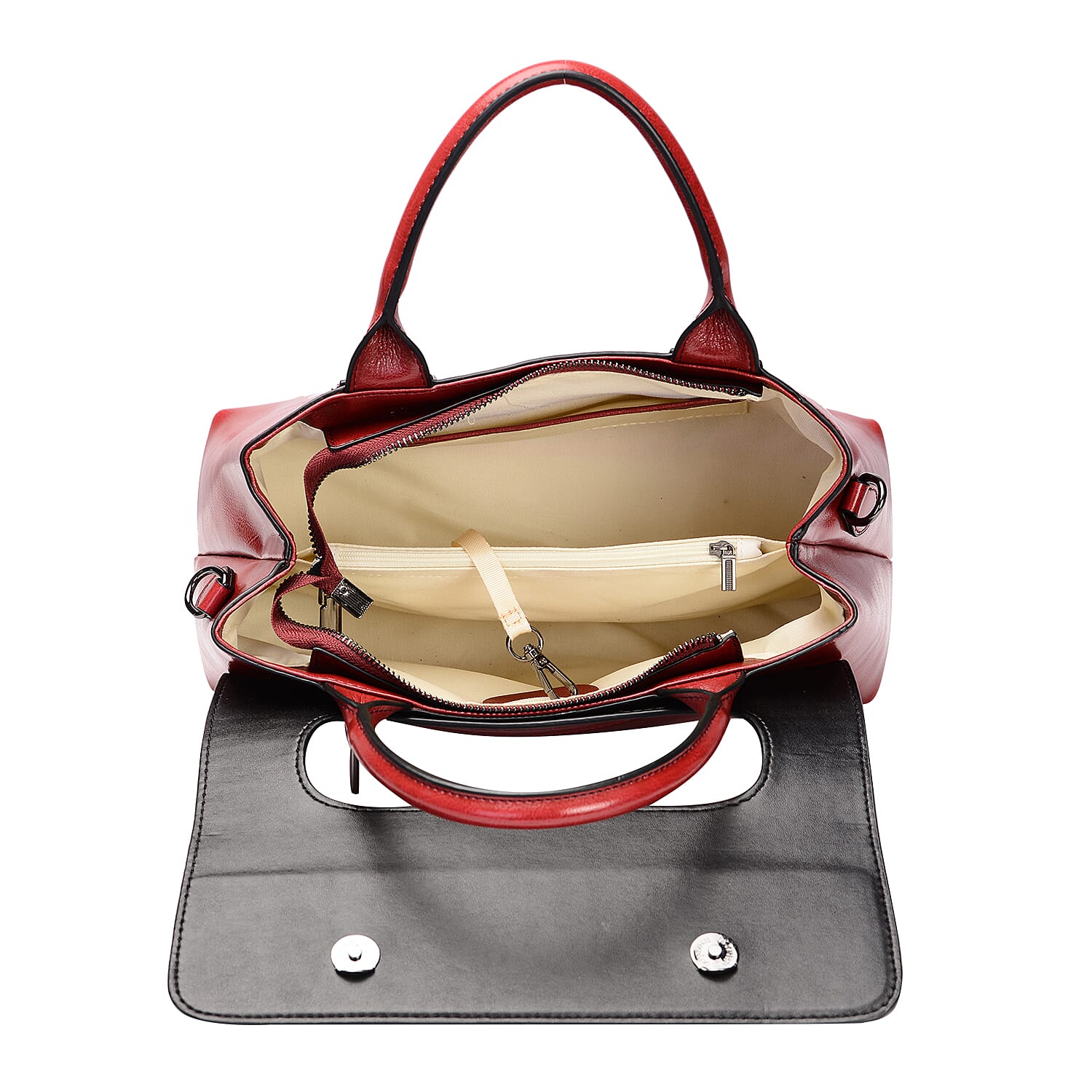 Hong Kong Closeout Collection Genuine Leather Womens Convertible Bag with Two long Strap (Size 31x11x21 Cm) - Red