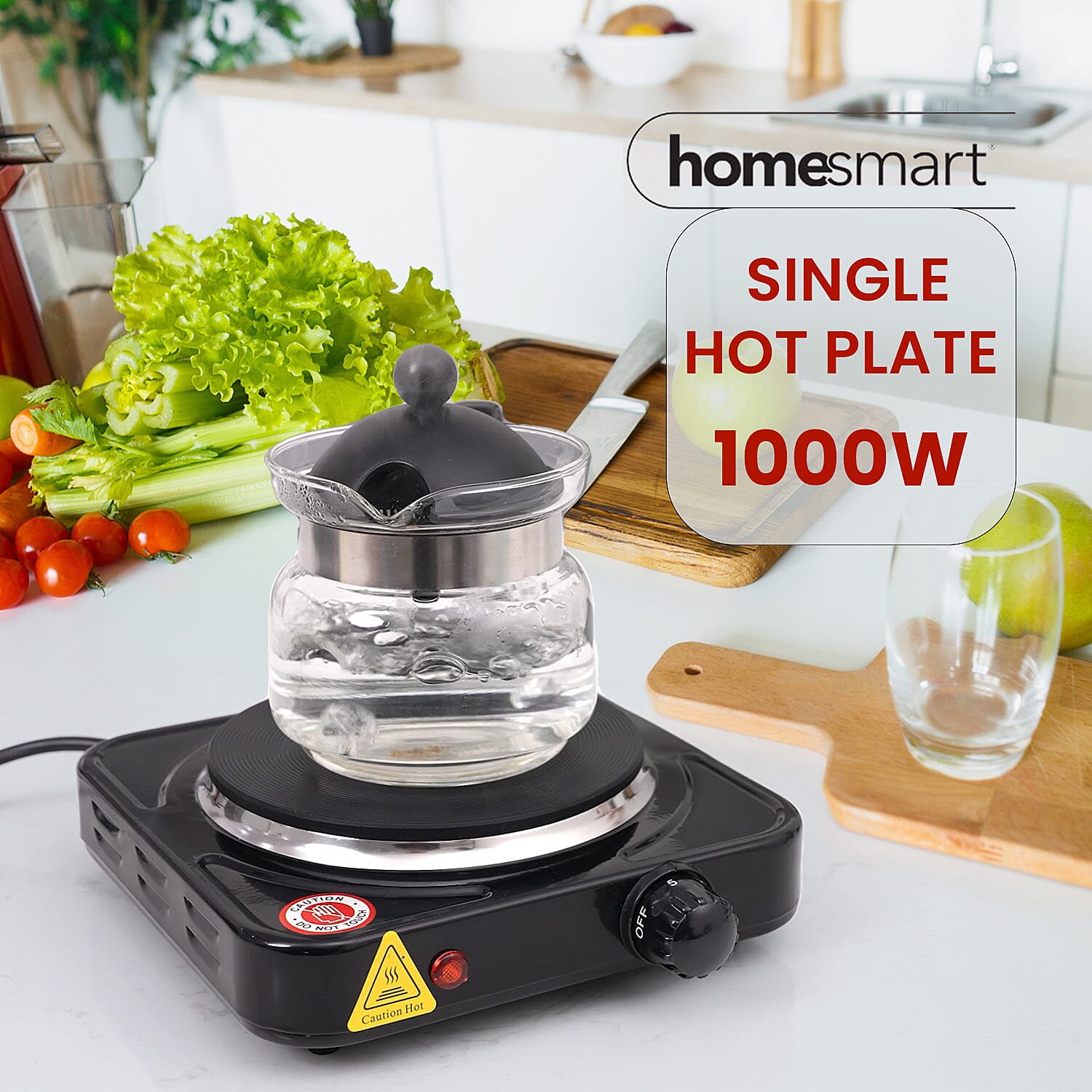 Homesmart 1000W Single Hot Plate for Cooking (Includes 5 Level of Pressure Temperature Control) - Black