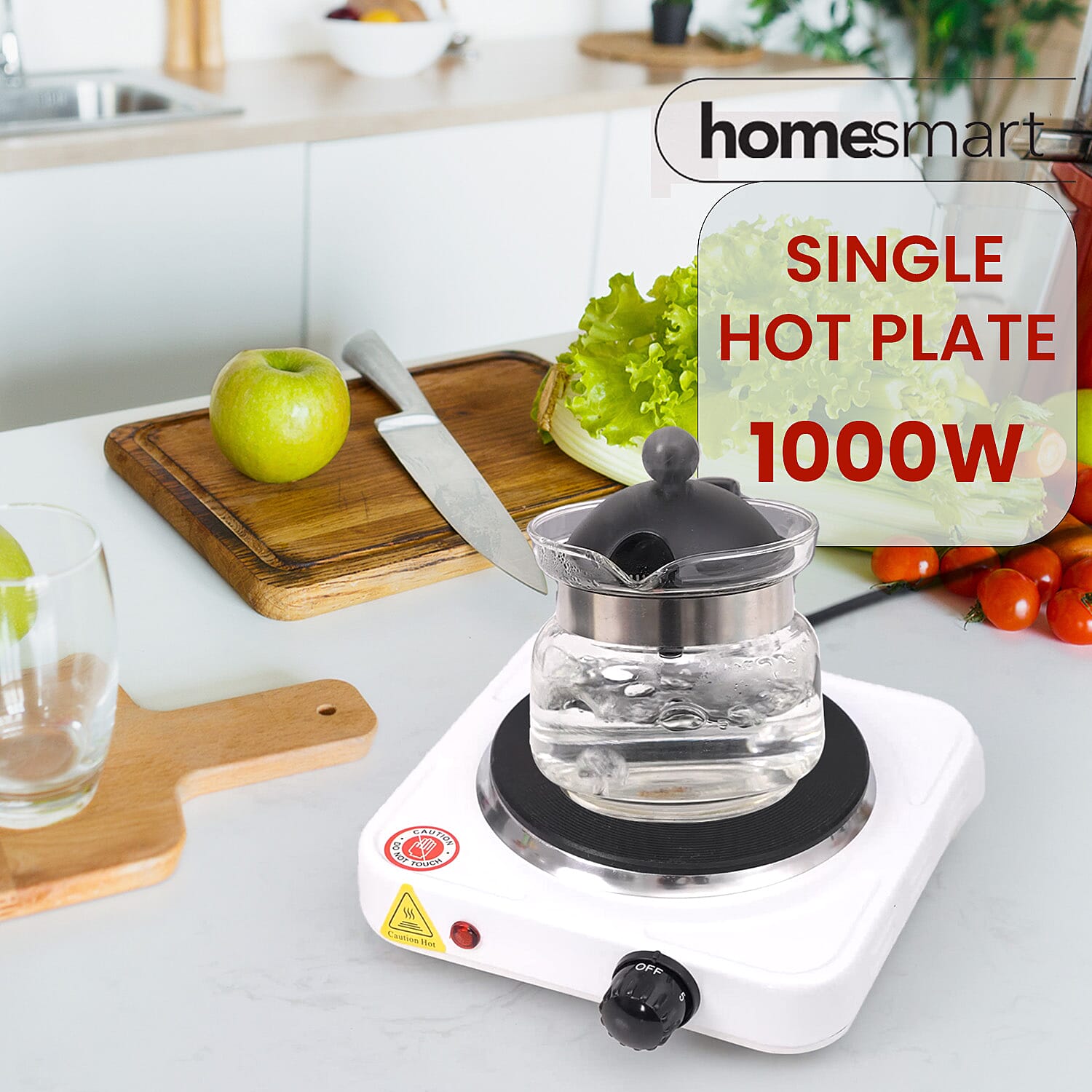 Homesmart 1000W Single Hot Plate for Cooking (Includes 5 Level of Pressure Temperature Control) - White