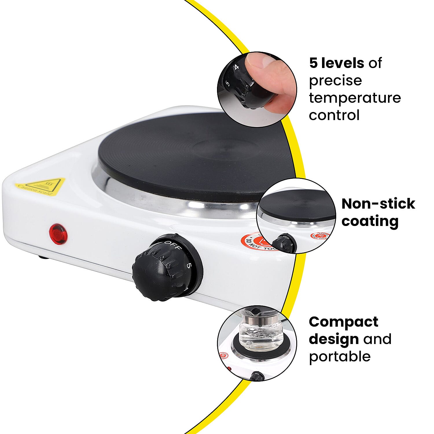 Homesmart 1000W Single Hot Plate for Cooking (Includes 5 Level of Pressure Temperature Control) - White