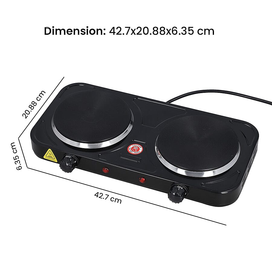 1000W Double Hot Plate for Cooking Includes 5 Level of Pressure and Powered by UK standard size plug Temperature Control - Black
