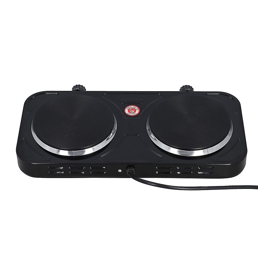 1000W Double Hot Plate for Cooking Includes 5 Level of Pressure and Powered by UK standard size plug Temperature Control - Black