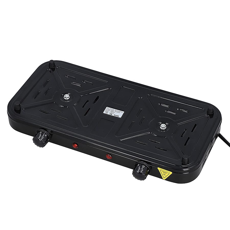 1000W Double Hot Plate for Cooking Includes 5 Level of Pressure and Powered by UK standard size plug Temperature Control - Black