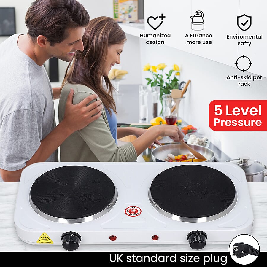 Kitchen Essentials 1000W Double Burner Hot Plate for Cooking - White