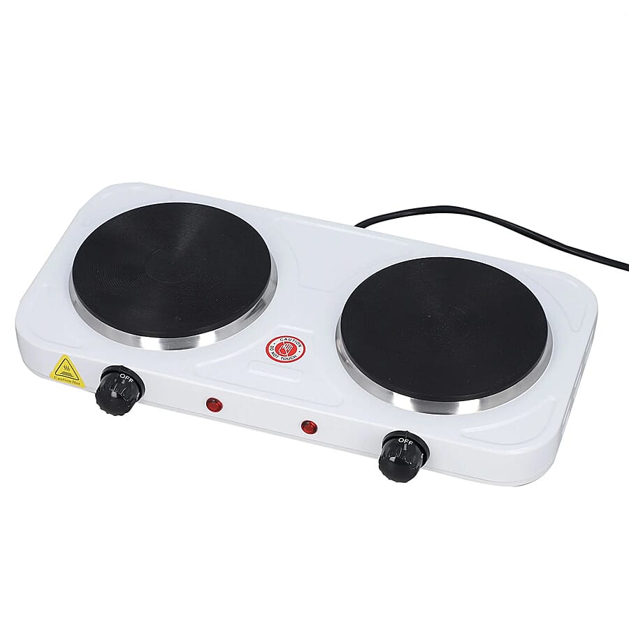 Kitchen Essentials 1000W Double Burner Hot Plate for Cooking - White