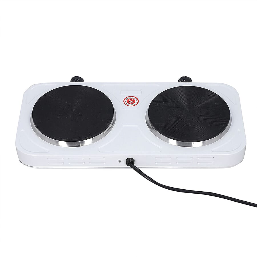 Kitchen Essentials 1000W Double Burner Hot Plate for Cooking - White