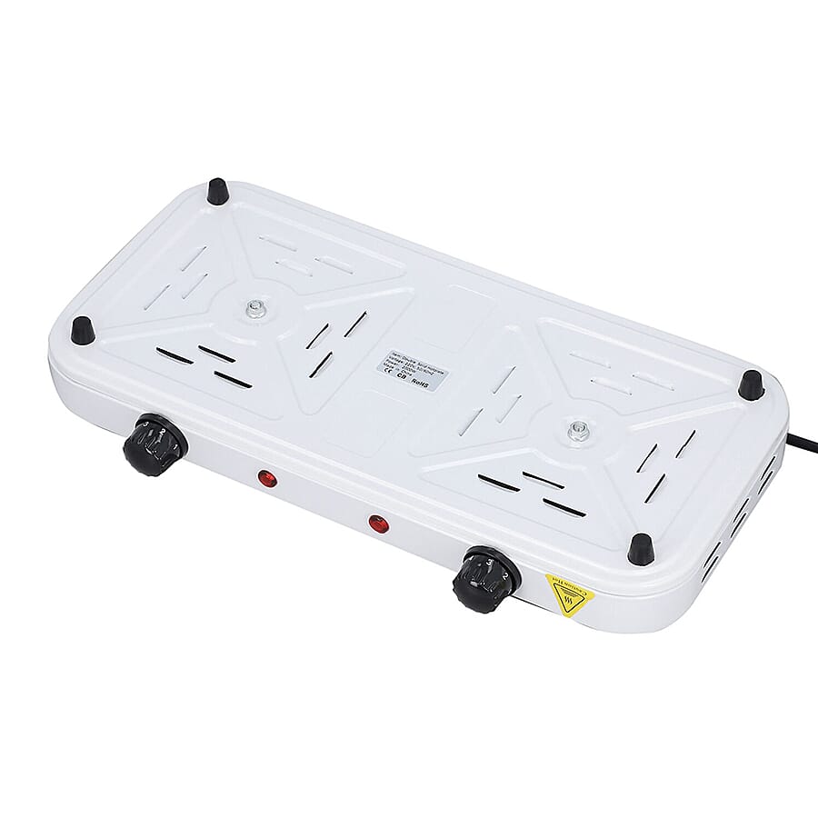 Kitchen Essentials 1000W Double Burner Hot Plate for Cooking - White