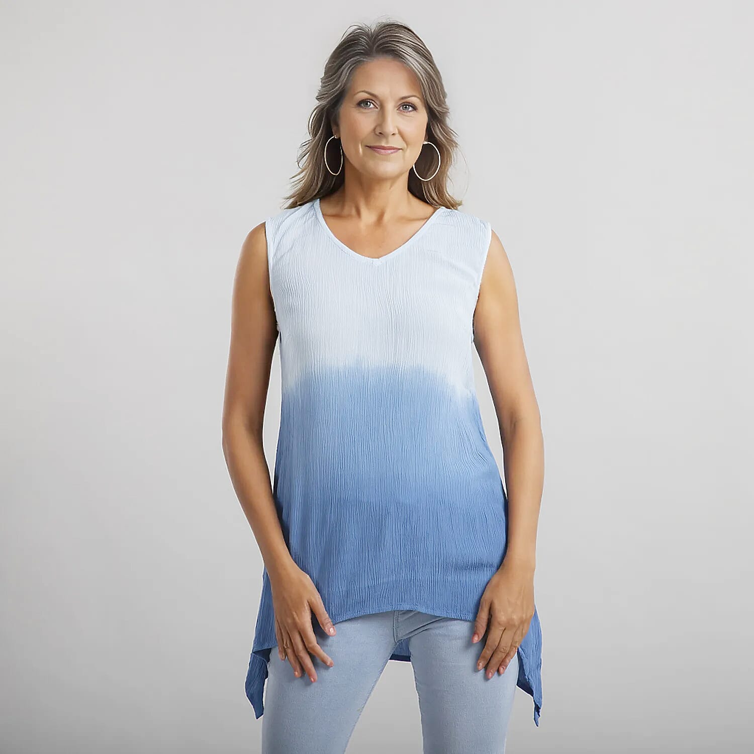 TAMSY 100 % Viscose Ombre Sleeveless Top (Size 14) - Blue