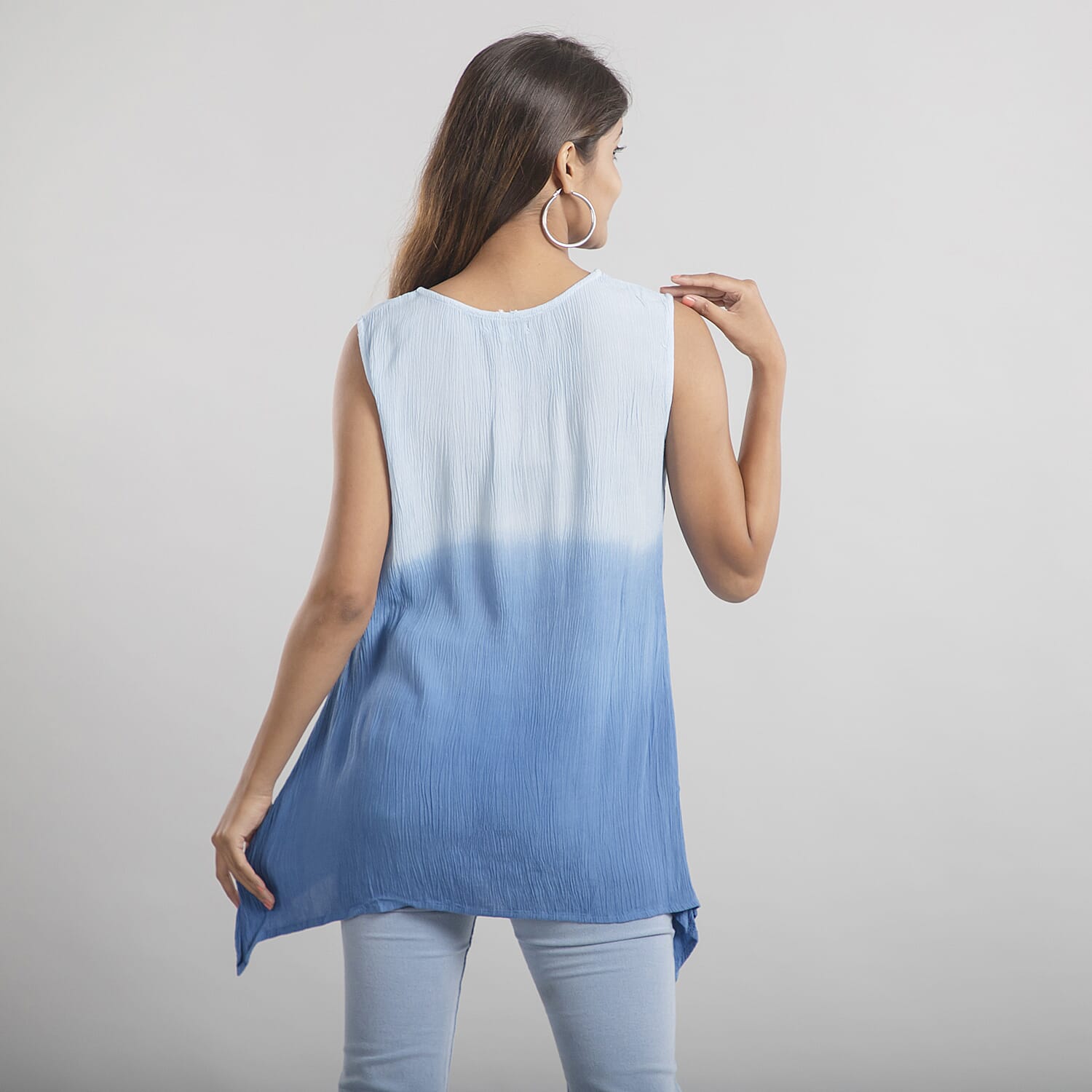 TAMSY 100 % Viscose Ombre Sleeveless Top (Size 14) - Blue