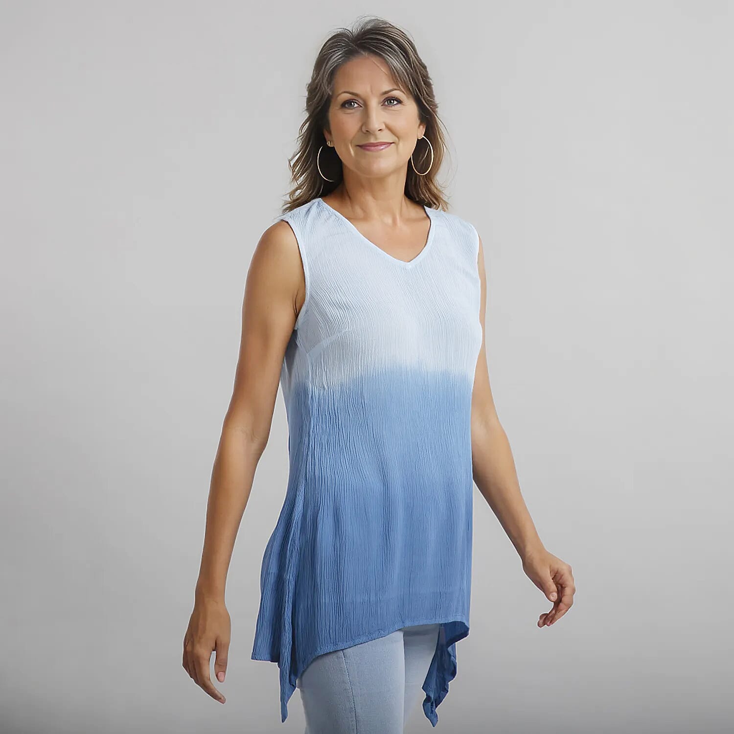 TAMSY 100 % Viscose Ombre Sleeveless Top (Size 14) - Blue