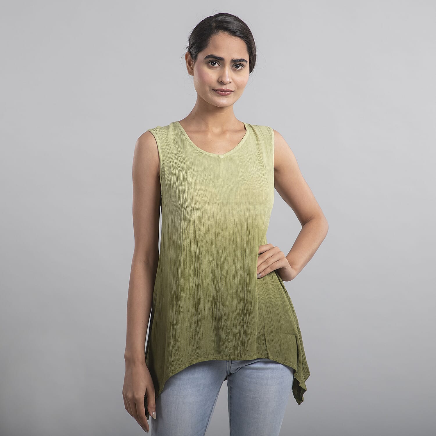 TAMSY 100 % Viscose Ombre Sleeveless Top (Size 14) - Green