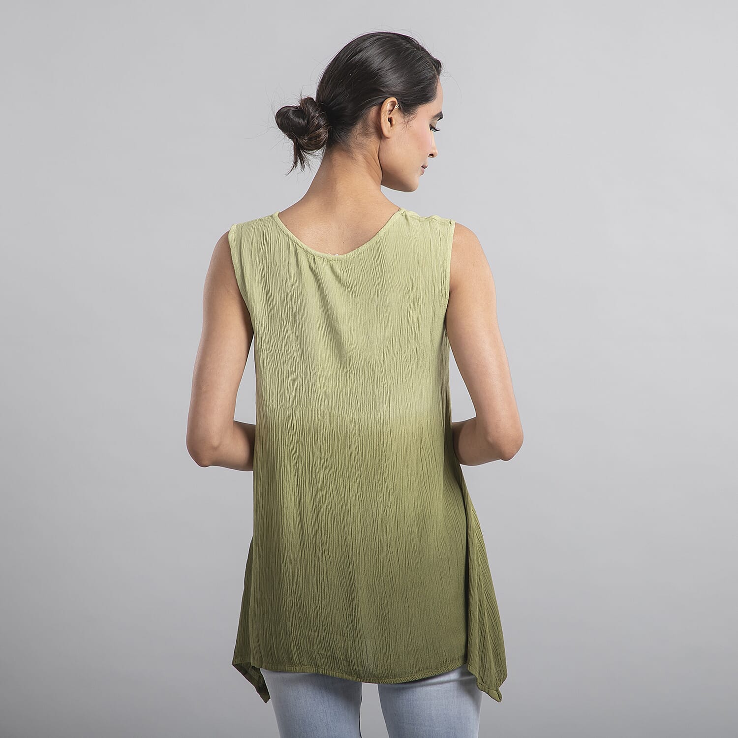 TAMSY 100 % Viscose Ombre Sleeveless Top (Size 14) - Green