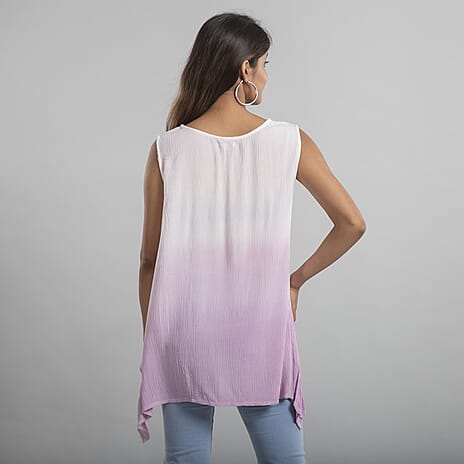 TAMSY 100 % Viscose Ombre Sleeveless Top (Size 14) - Purple