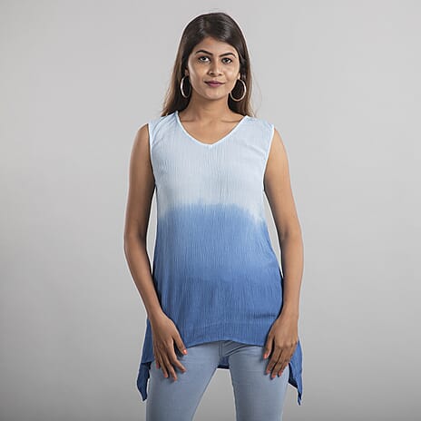 TAMSY 100 % Viscose Ombre Sleeveless Top (Size 12) - Blue