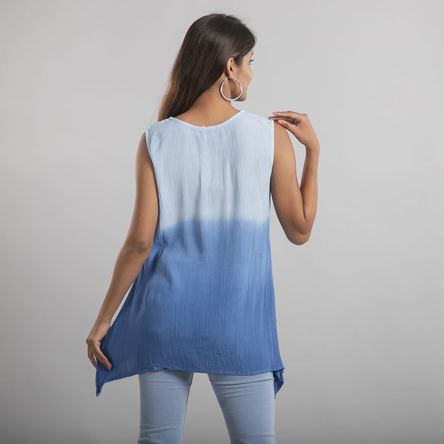 TAMSY 100 % Viscose Ombre Sleeveless Top (Size 12) - Blue