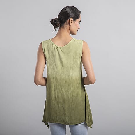 TAMSY 100 % Viscose Ombre Sleeveless Top (Size 12) - Green