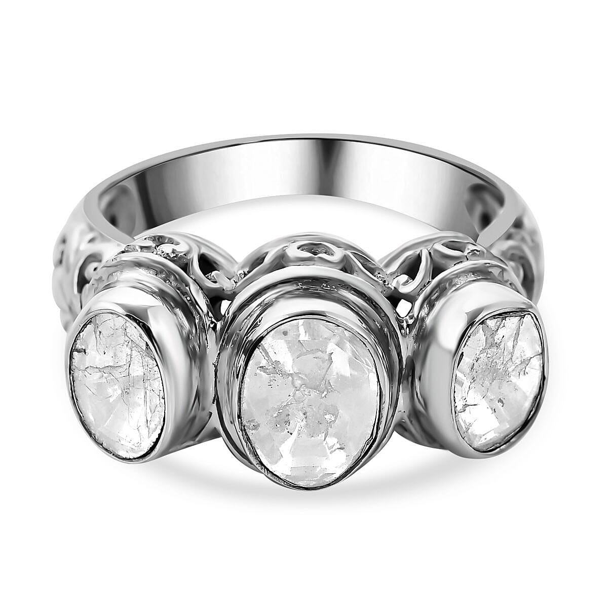 Royal Bali Collection POLKI Diamond Ring in Sterling Silver 1.65 Ct Silver Wt. 5.50 Gms