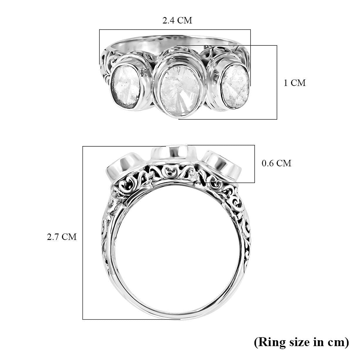 Royal Bali Collection- POLKI Diamond Ring in Sterling Silver 1.65 Ct, Silver Wt. 5.50 Gms