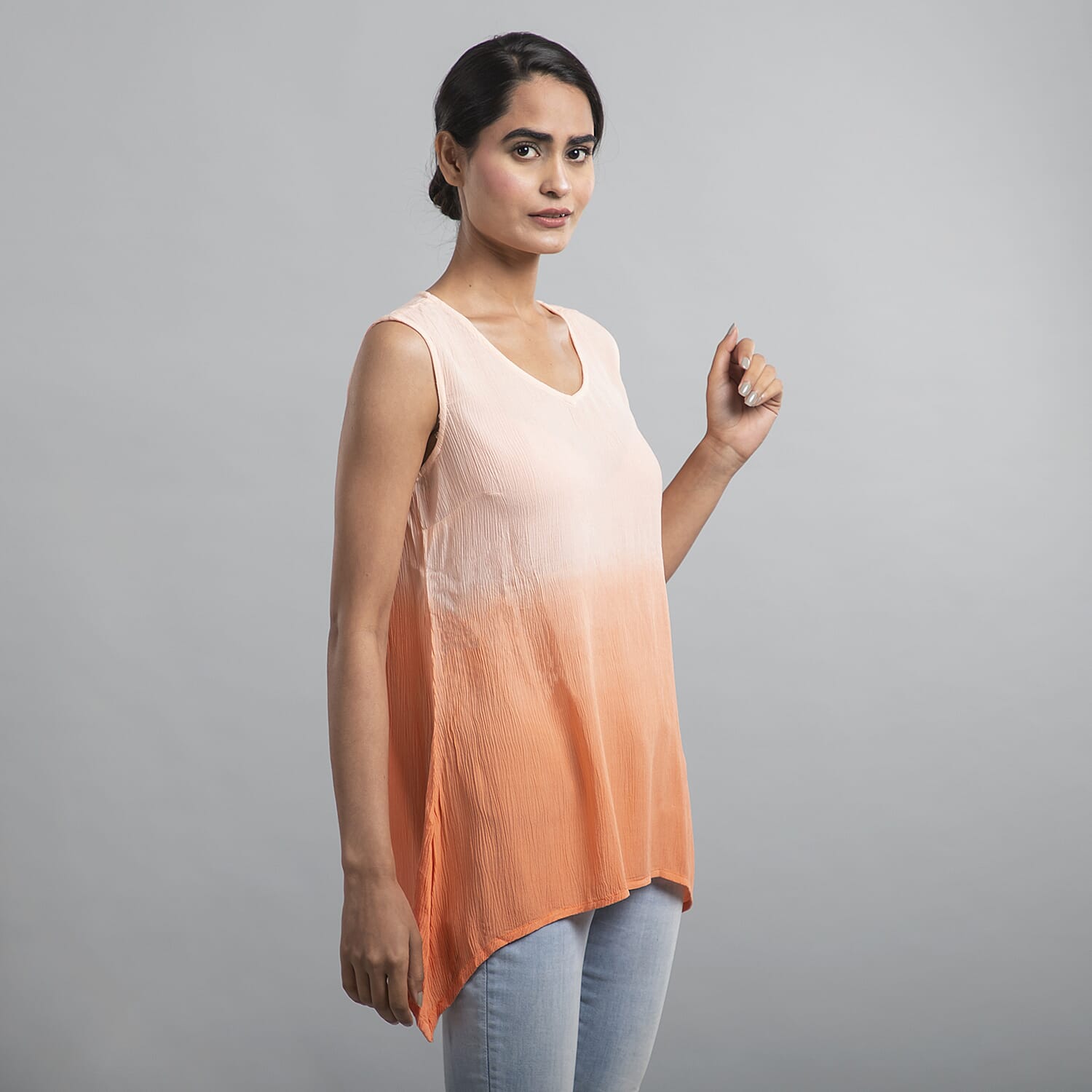 TAMSY 100 % Viscose Ombre Sleeveless Top (Size 10) - Peach