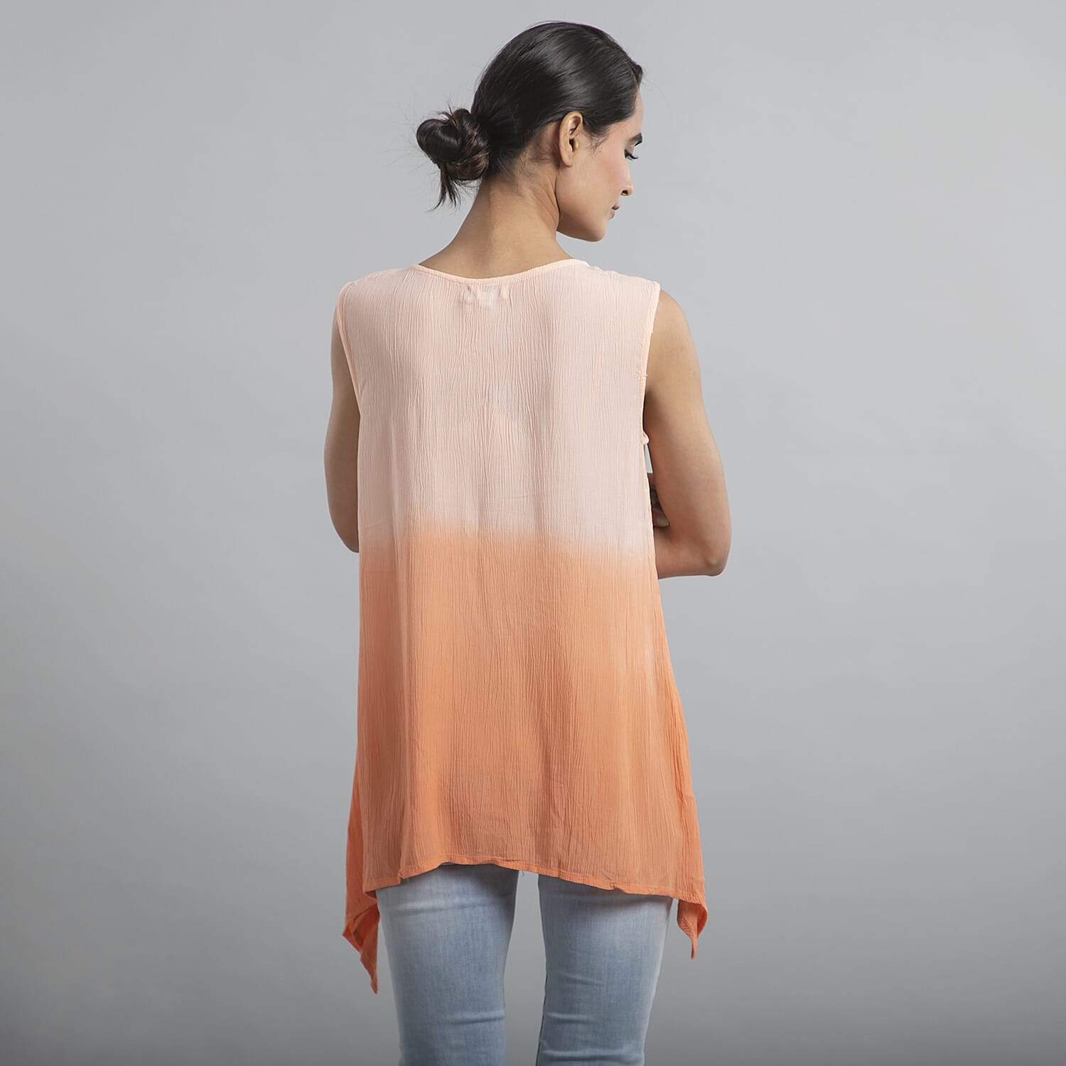 TAMSY 100 % Viscose Ombre Sleeveless Top (Size 10) - Peach