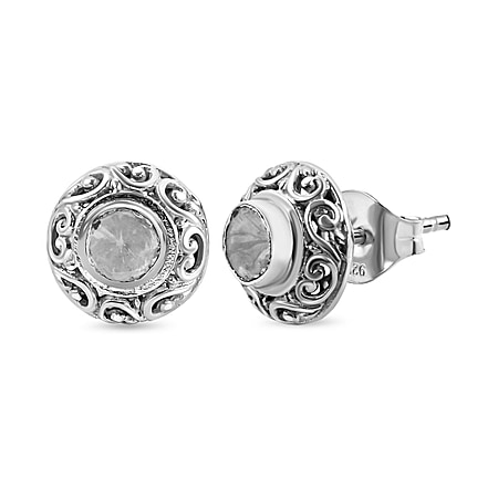 Royal Bali Collection- POLKI Diamond Stud Earrings in Sterling Silver 1.00 Ct.