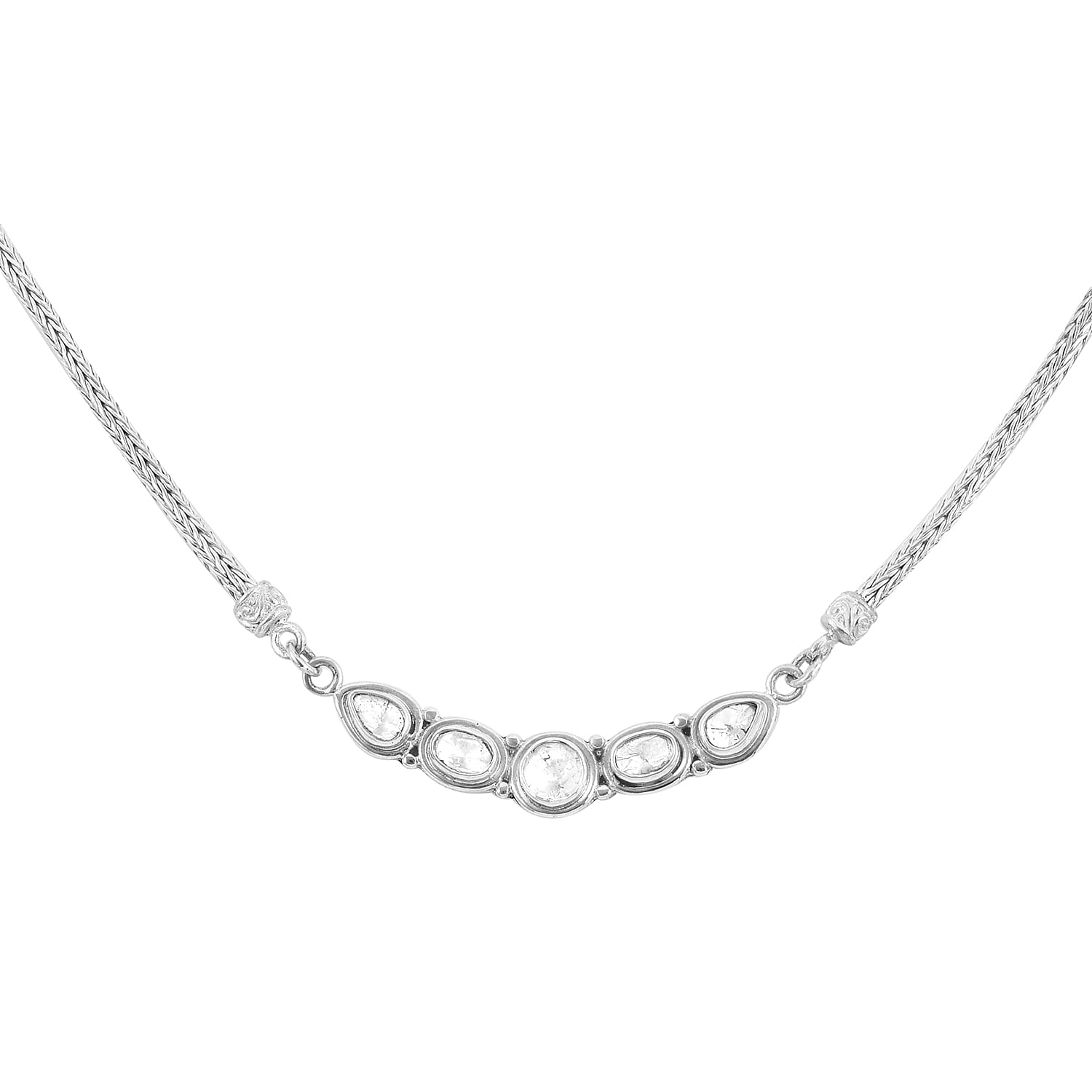 Royal Bali Collection - Polki Diamond Necklace (Size 18 with Extender) in Sterling Silver 2.50 Ct, Silver Wt 24.00 Gms
