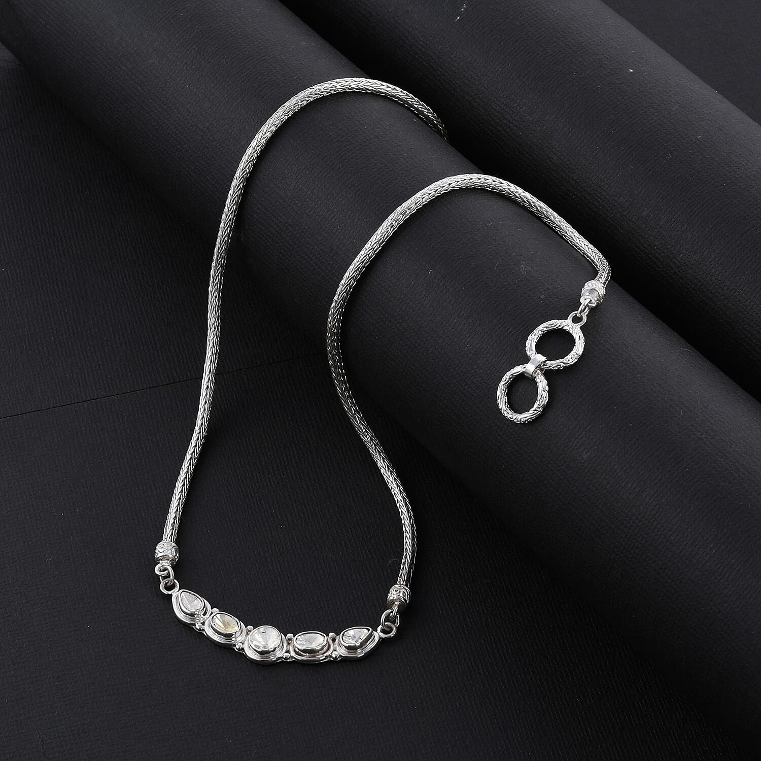 Royal Bali Collection - Polki Diamond Necklace (Size 18 with Extender) in Sterling Silver 2.50 Ct, Silver Wt 24.00 Gms