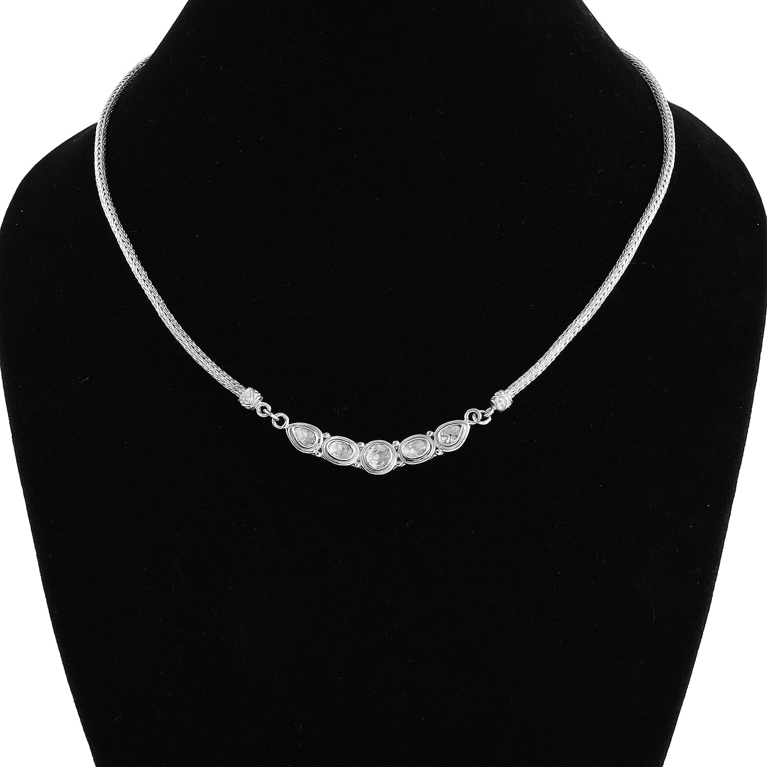 Royal Bali Collection - Polki Diamond Necklace (Size 18 with Extender) in Sterling Silver 2.50 Ct, Silver Wt 24.00 Gms