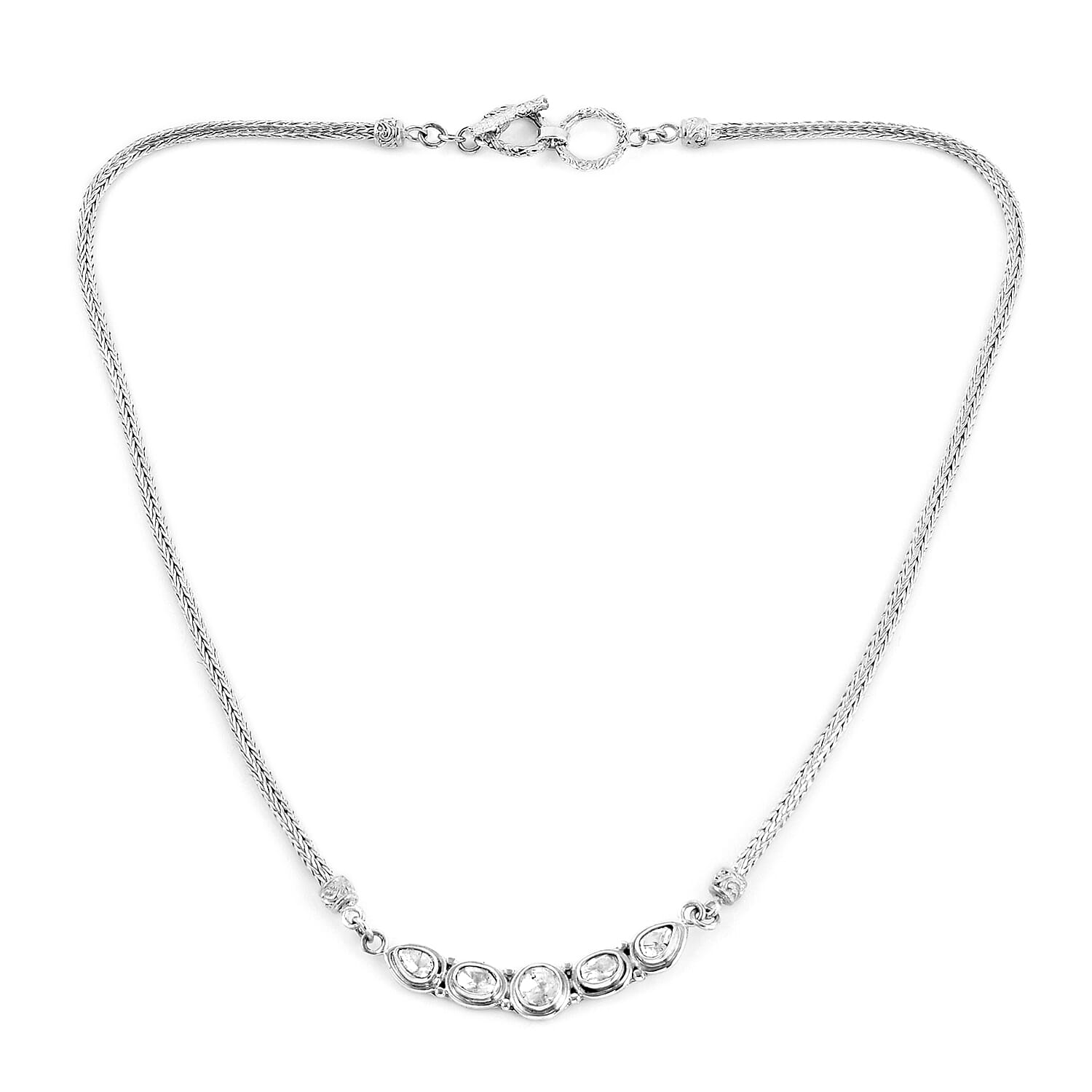 Royal Bali Collection - Polki Diamond Necklace (Size 18 with Extender) in Sterling Silver 2.50 Ct, Silver Wt 24.00 Gms