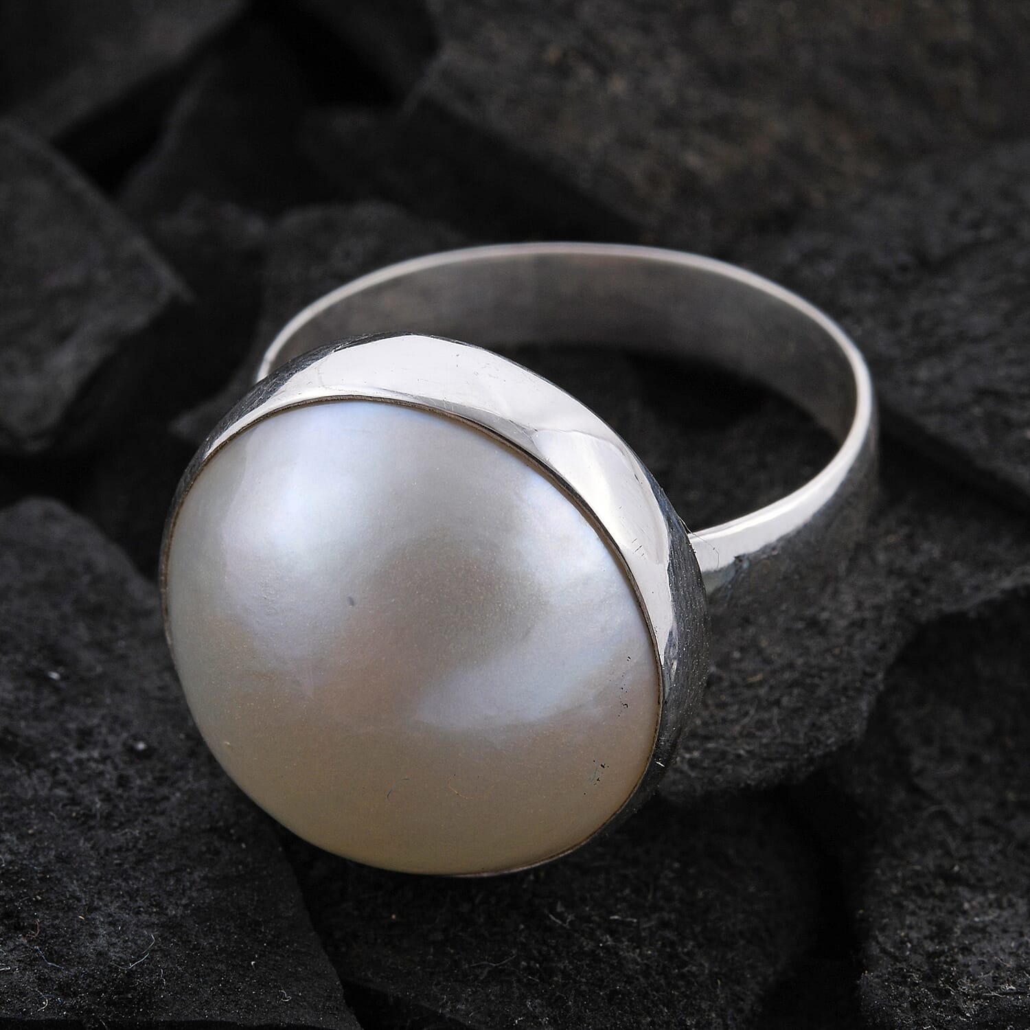 Royal Bali Collection - White Mabe Pearl Ring in Sterling Silver