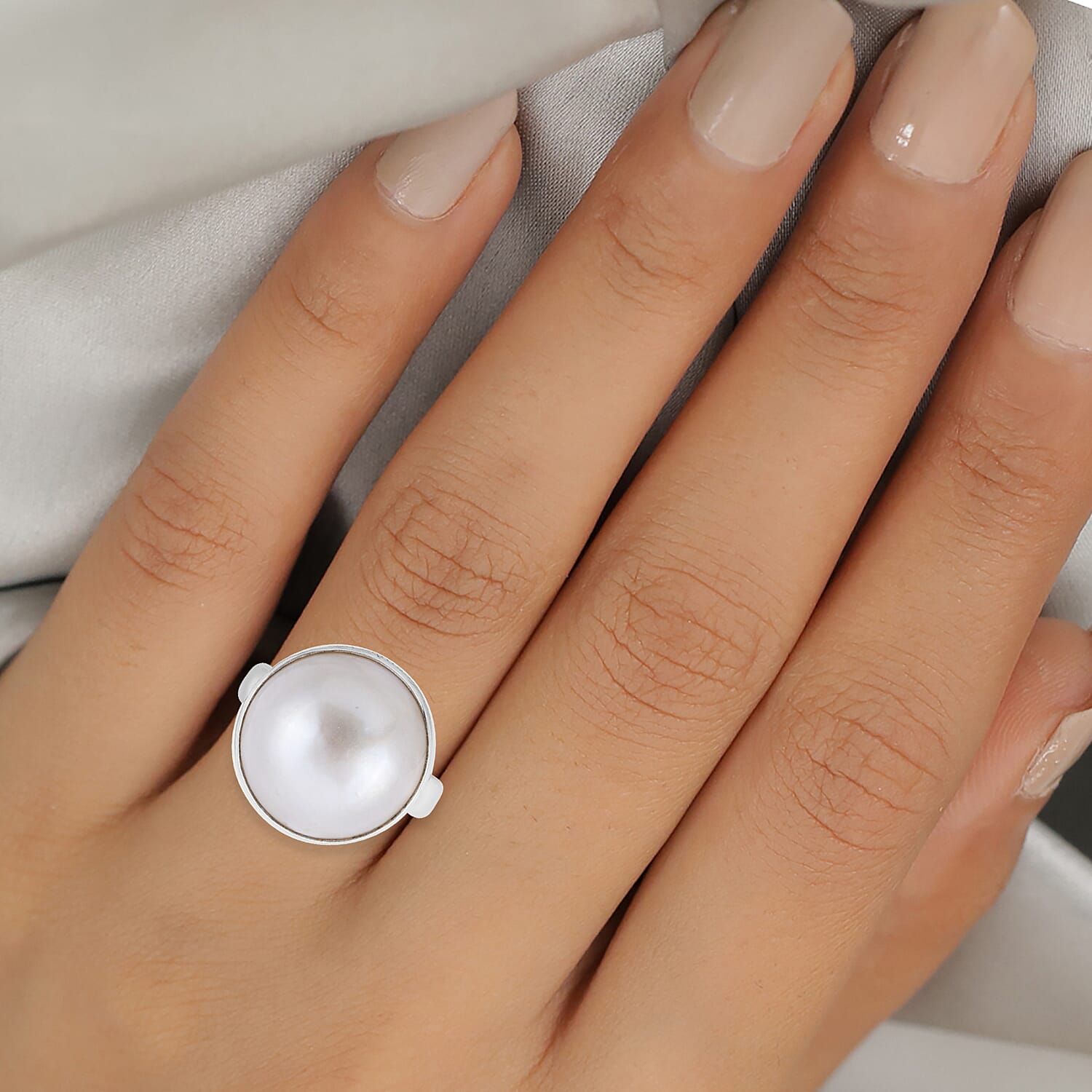 Royal Bali Collection - White Mabe Pearl Ring in Sterling Silver