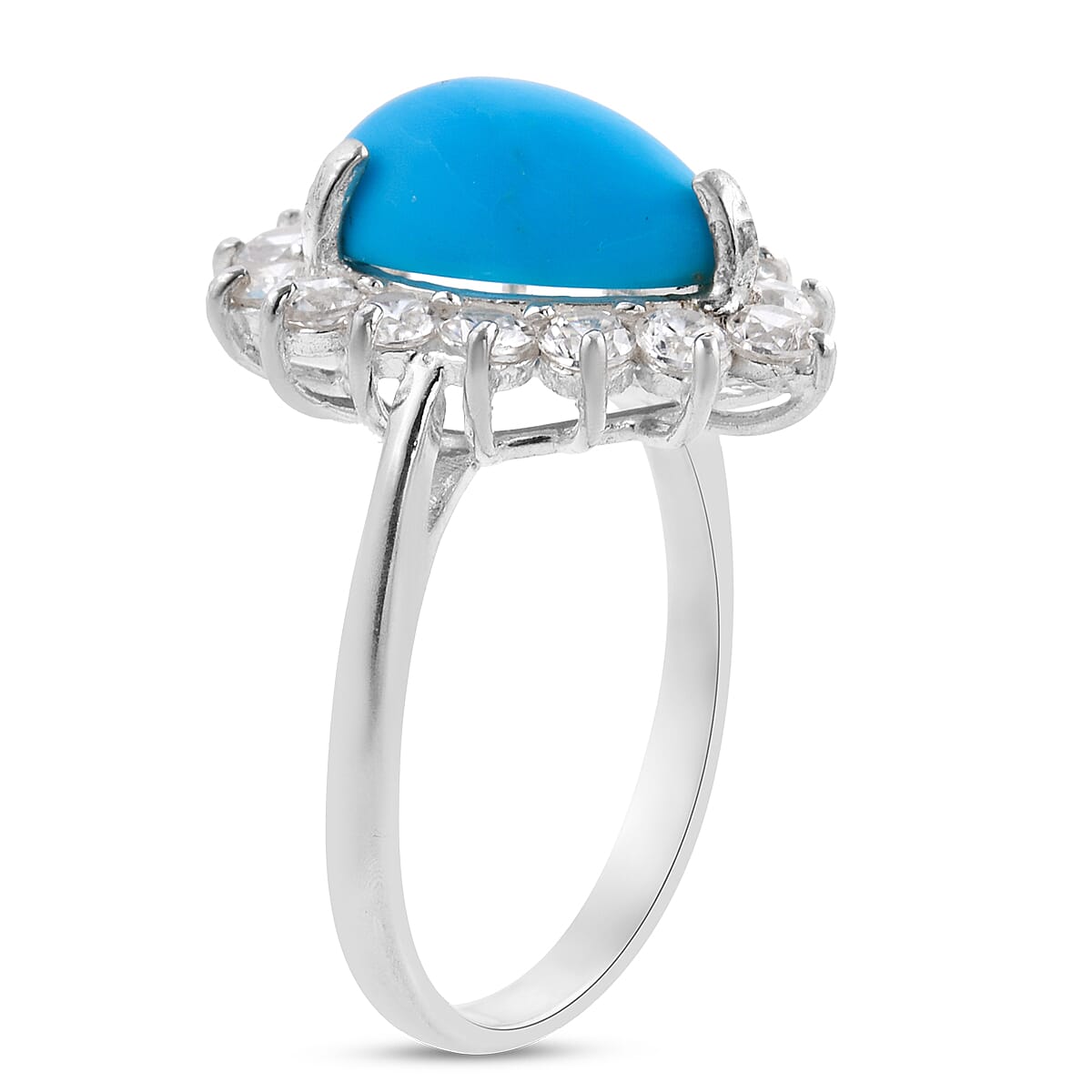 Arizona Sleeping Beauty Turquoise and Natural Zircon Halo Ring in Sterling Silver 5.11 Ct