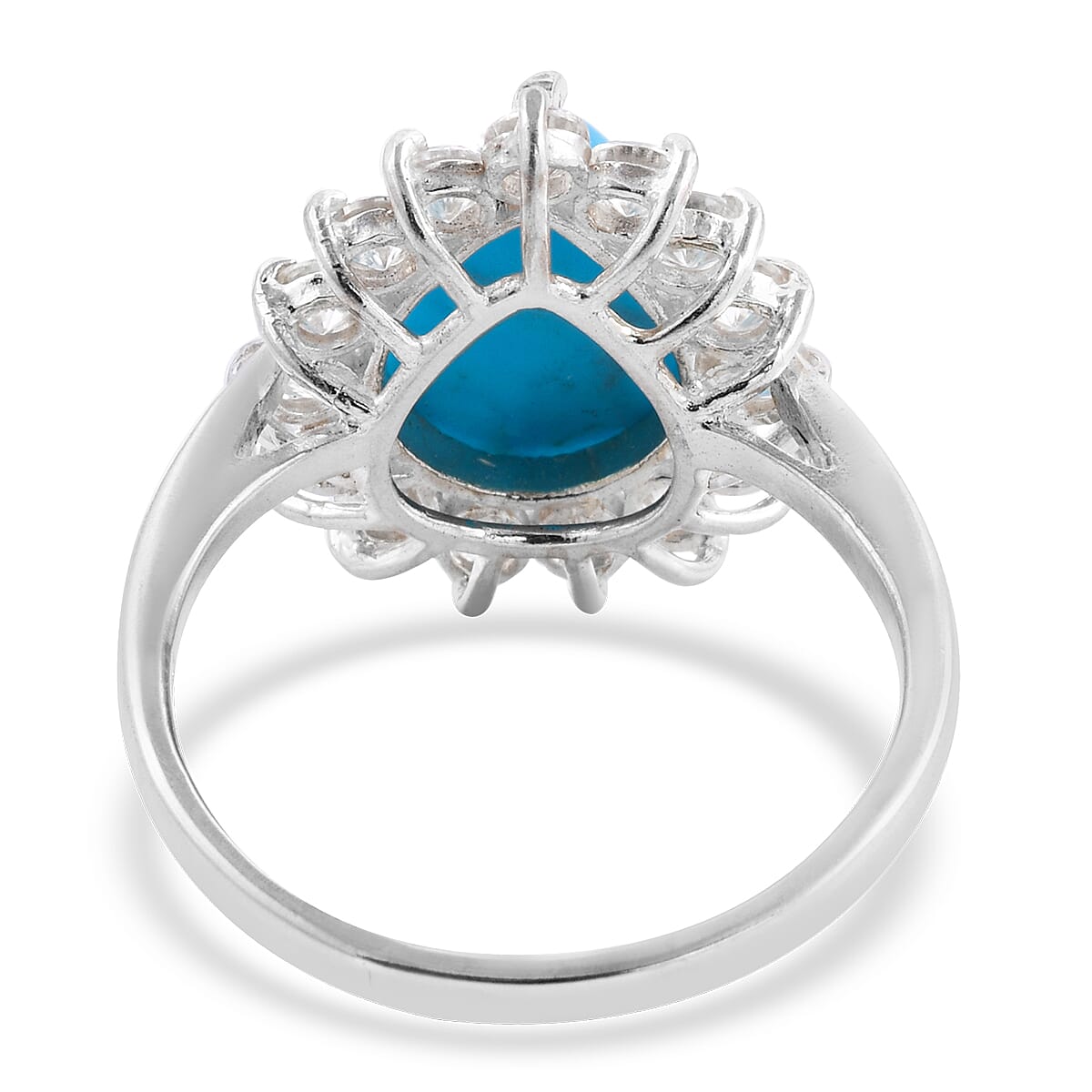 Arizona Sleeping Beauty Turquoise and Natural Zircon Halo Ring in Sterling Silver 5.11 Ct