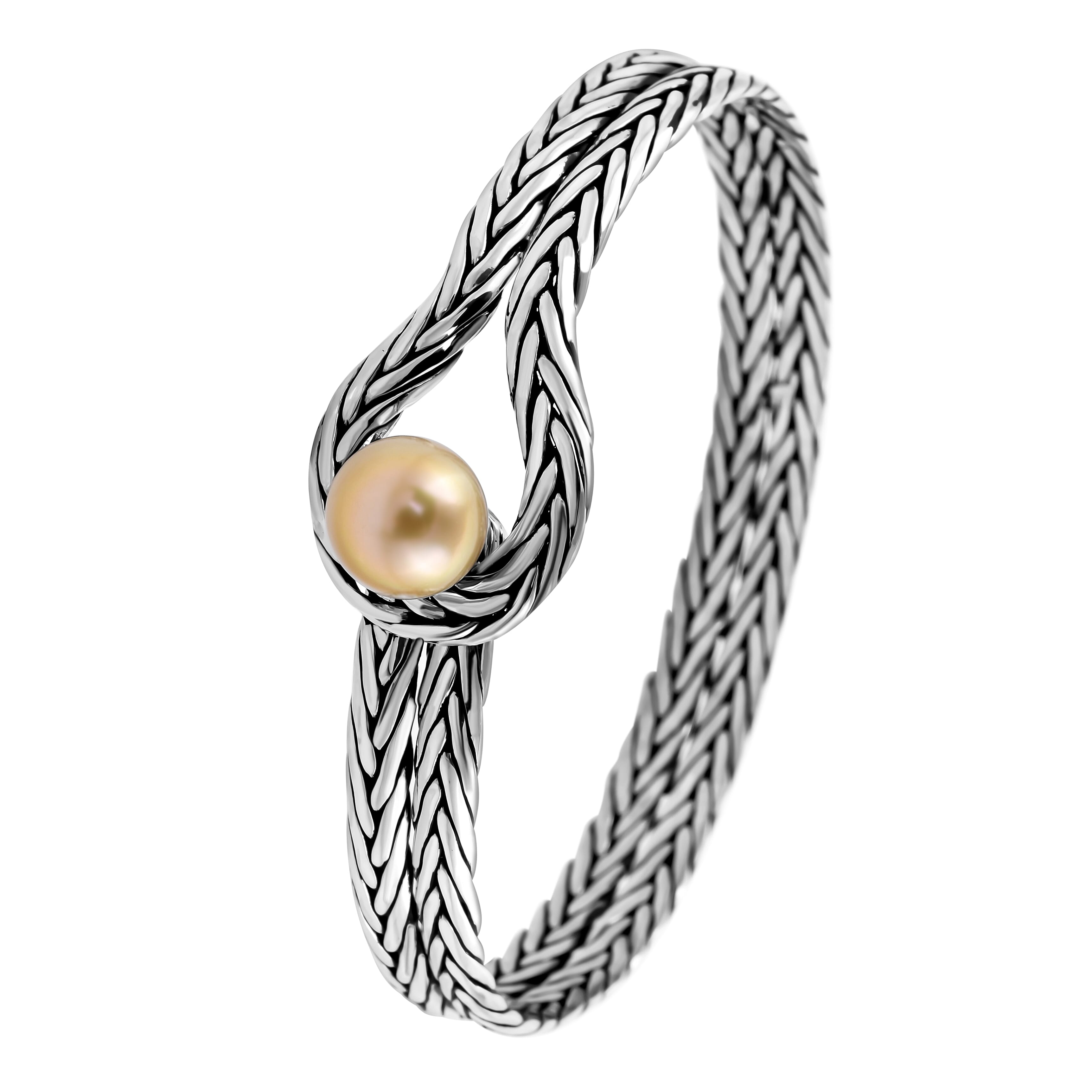 Bali Legacy Collection - Golden South Sea Pearl Bangle in Sterling Silver, Silver Wt. 22.50 Gms