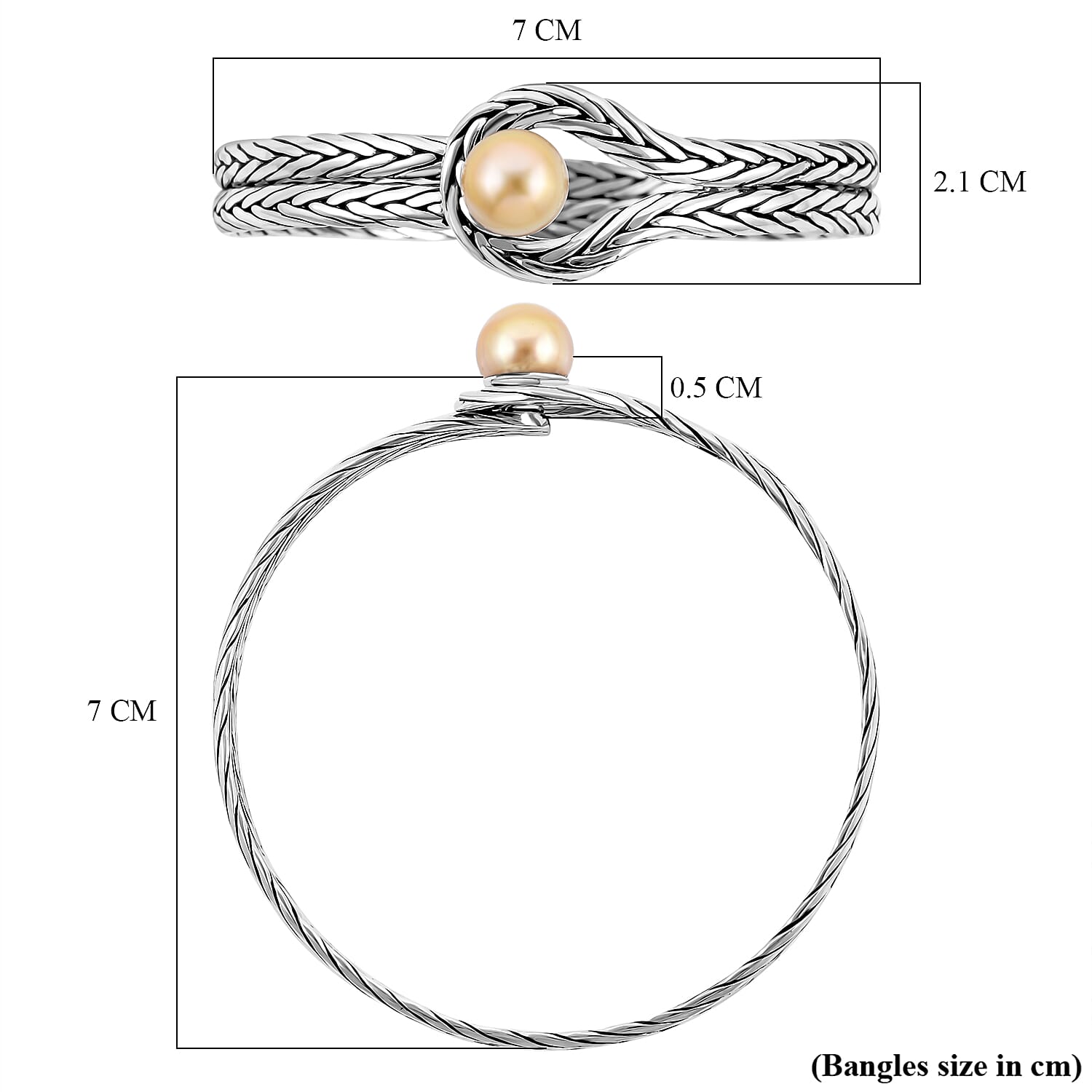 Bali Legacy Collection - Golden South Sea Pearl Bangle in Sterling Silver, Silver Wt. 22.50 Gms