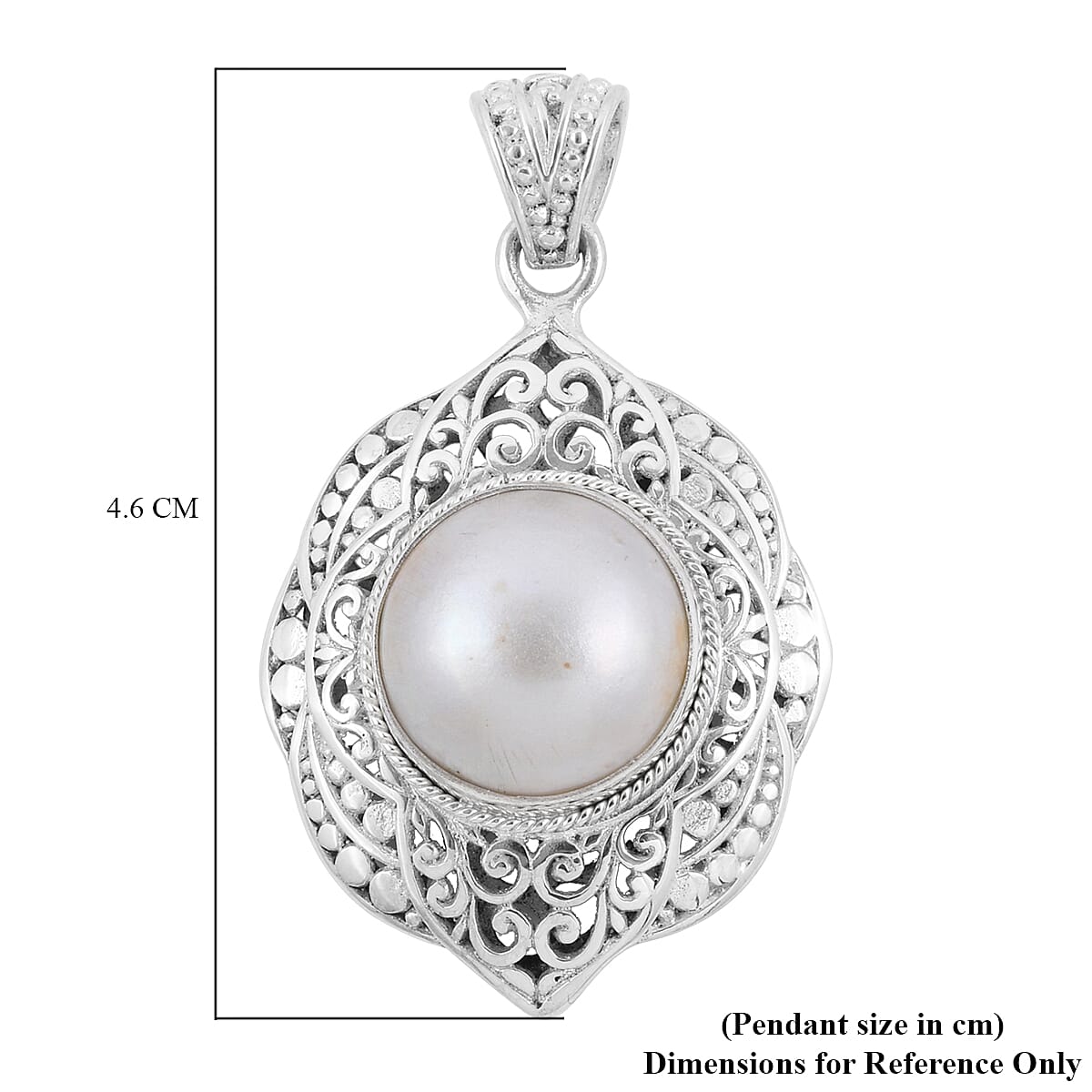 Royal Bali Collection- White Mabe Pearl Pendant  Sterling Silver, Silver Wt 9.22 Gms
