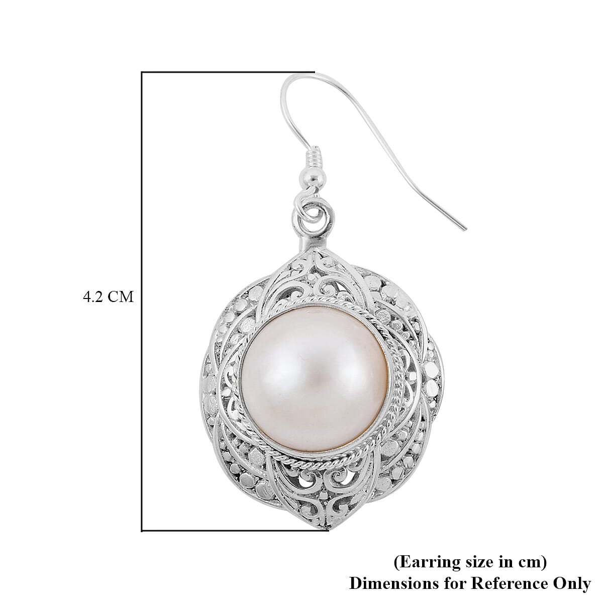 Royal Bali Collection- White Mabe Pearl Stud Hook Earrings Sterling Silver, Silver Wt 10.72 Gms