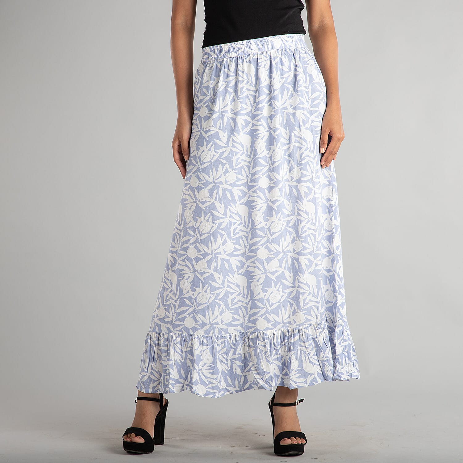 TAMSY 100% Viscose Skirt (Size 10, 96x74 Cm) - White & Blue