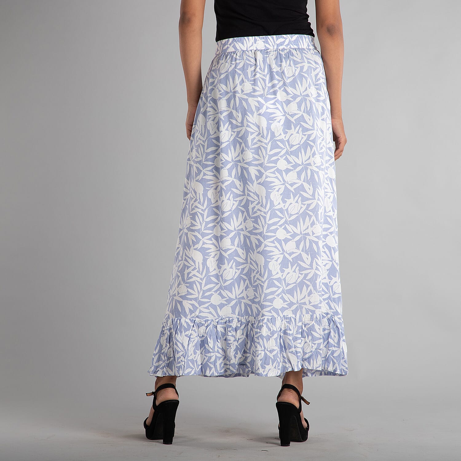 TAMSY 100% Viscose Skirt (Size 10, 96x74 Cm) - White & Blue