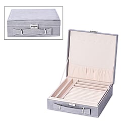 Two Tier Jewellery Box with Handle and Lock - Blue