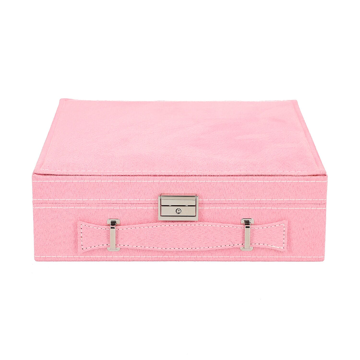 Two Tier Jewellery Box with Handle and Lock (Size 26x26x9Cm) - Pink