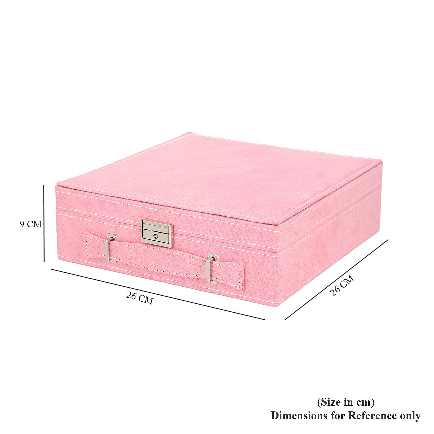 Two Tier Jewellery Box with Handle and Lock (Size 26x26x9Cm) - Pink